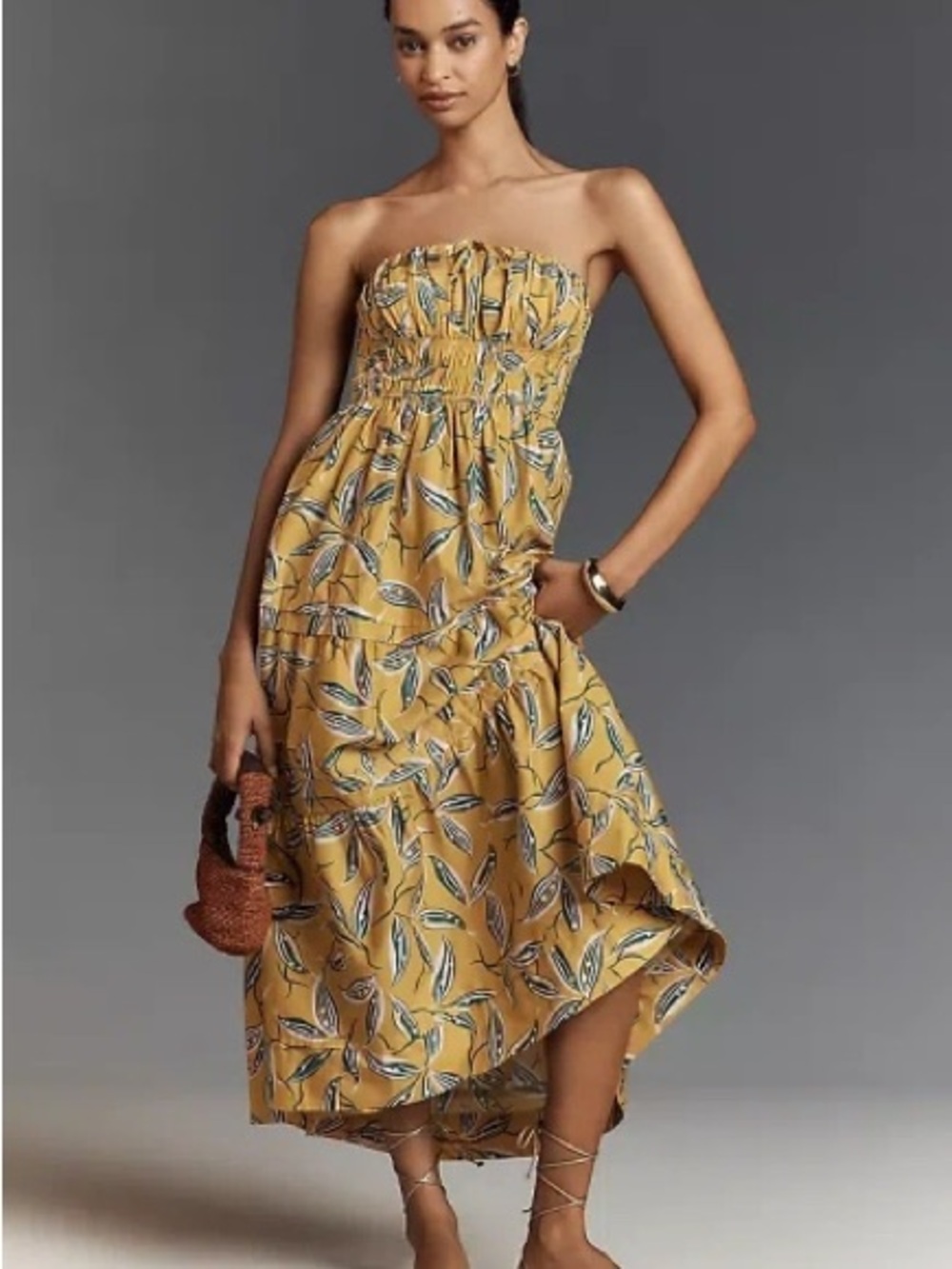 Anthropologie The Somerset Strapless Maxi Dress - Yellow Pattern (NWOT)